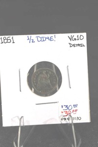 lot 171 image: 1861 Half Dime - United States 50 Cents, VG10 Detail