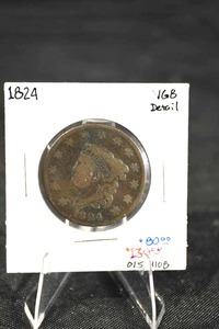 lot 182 image: 1824 United States Large Cent - One Cent Copper Coin