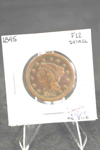 lot 184 image: 1845 Braided Hair Liberty Head Large Cent - One Cent Copper