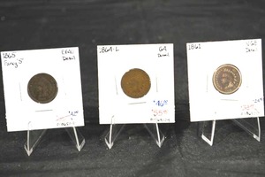 lot 188 image: 3 Indian Head Pennys- 1865, 1864-L, 1861