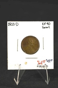 lot 193 image: 1911-D Lincoln Cent EF40 Detail