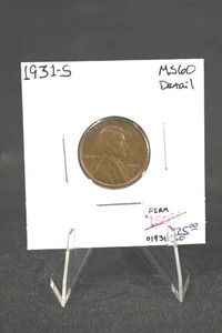 lot 197 image: 1931-S Lincoln Cent MS60 Detail - One Cent