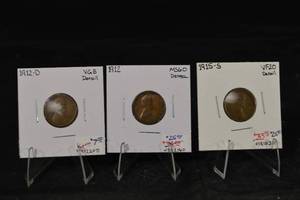 lot 200 image: Lincoln Cent Trio - 1912-D, 1912, 1915-S