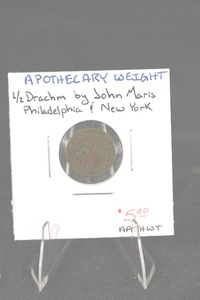lot 201 image: John Maris Apothecary Weight 12 Drachm - Philadelphia & New York