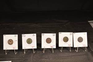 lot 205 image: Indian Head Cents - 1861, 1865 Fancy 5, 1880s, 1889 (Lot of 6)
