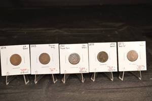 lot 218 image: Indian Head Pennys Lot Of 5- 1874,1883,1860,1875,1871