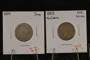 lot 219 image: Lot Of 2 V- Nickels 1884,1883