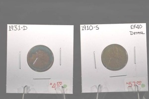 lot 222 image: 1931-D,1910-S Lincoln Cents