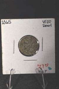 lot 223 image: 1865 Shield Nickel VF20 Detail