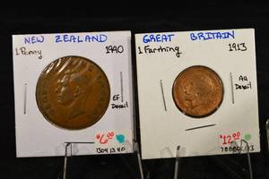 lot 225 image: New Zealand 1940 One Penny & Great Britain 1913 One Farthing