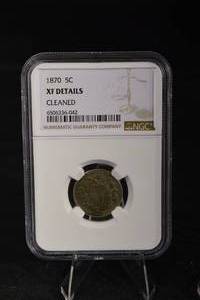 lot 226 image: 1870 5C Shield Nickel - XF Details (Cleaned) - NGC Certified