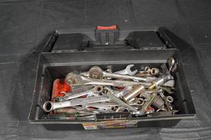 lot 284 image: Wrenches & Socket Set in Plastic Toolbox - Assorted Hand Tools
