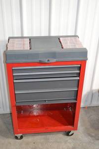 lot 285 image: Rolling Tool Cabinet - RedGray with Dual Top Organizers
