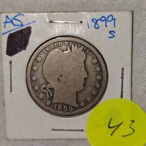 lot 43 image: 1899 O Barber Silver Quarter 25c