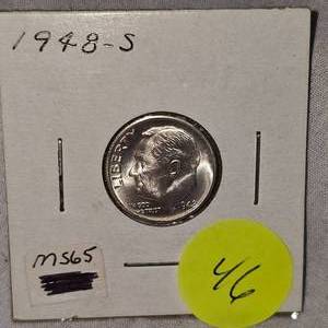 lot 46 image: 1948 S Roosevelt Dime 10c MS65