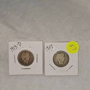lot 57 image: 1907,1913D Barber Quarters 25c