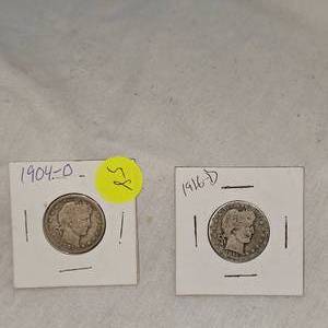 lot 58 image: 1904D, 1916D Barber Quarter 25c