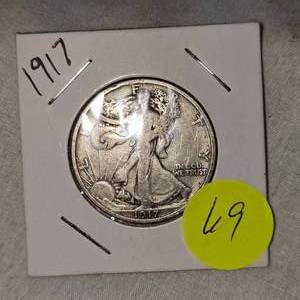lot 69 image: 1917 Walking Liberty Half, 50c VG
