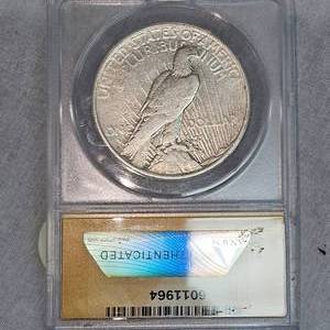 lot 76 image: 1927 D ANACS EF40, Peace Dollar $1