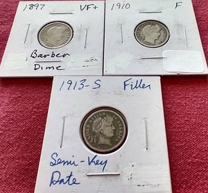 lot 10 image: (3) Barber Dimes