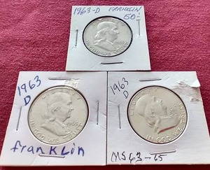 lot 17 image: (3) 1963-D Franklin Half Dollars