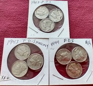 lot 24 image: (9) Mercury Dimes - 1942-1944 PDS