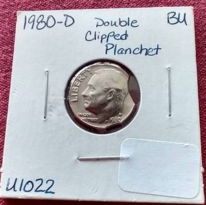 lot 25 image: 1980-D Dime - Double Clipped Error