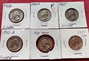 lot 34 image: (6) 90% Silver Washington Quarters