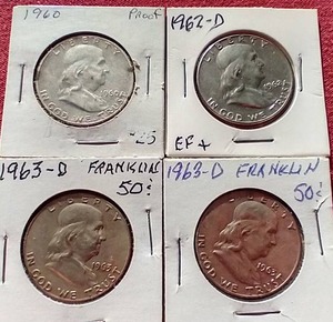 lot 37 image: (4) Franklin Half Dollars