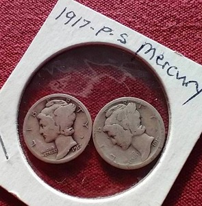 lot 39 image: (2) Mercury Dimes - 1917 P & S