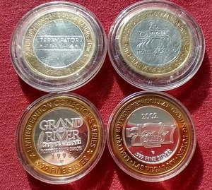 lot 40 image: (4) Silver Strike $10 Gaming Tokens