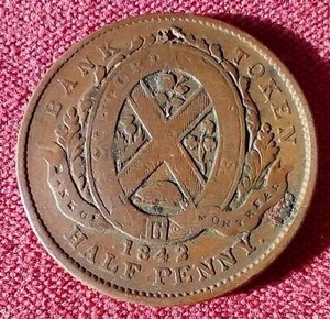 lot 45 image: 1842 Bank of Montreal Half Penny