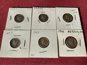 lot 54 image: (6) Mercury Dimes