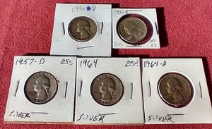 lot 55 image: (5) 90% Silver Washington Quarters