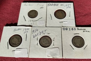 lot 58 image: (5) Barber Dimes