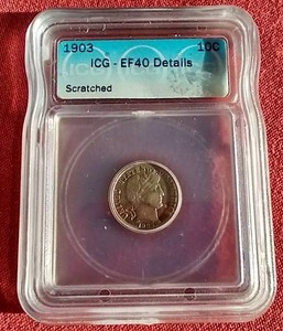 lot 64 image: 1903 Barber Dime - ICG EF40 (Details)