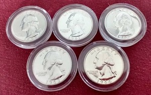 lot 74 image: (5) BUProof 90% Silver Washington Quarters - Gorgeous