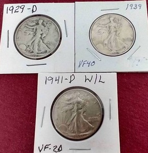 lot 80 image: (3) Walking Liberty Half Dollars