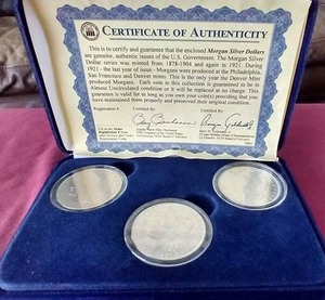 lot 88 image: 1921 Morgan Dollar Set - All 3 Mints PDS