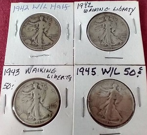 lot 91 image: (4) Walking Liberty Half Dollar