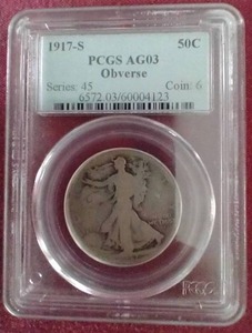 lot 94 image: 1917-S (Obverse) Walking Liberty Half Dollar - PCGS AG03