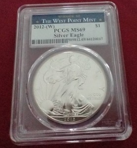 lot 100 image: 2012(W) American 1 oz Silver Eagle - PCGS MS69