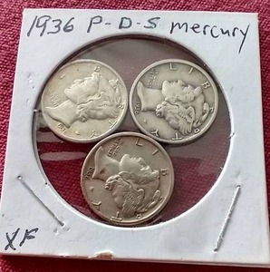 lot 116 image: (3) 1936 Mercury Dimes - PDS