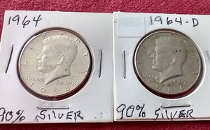 lot 122 image: (2) 1964 90% Silver Kennedy Half Dollars