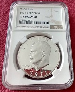 lot 123 image: 1971-S Silver Eisenhower Peg Leg R - NGC PF68 Cameo