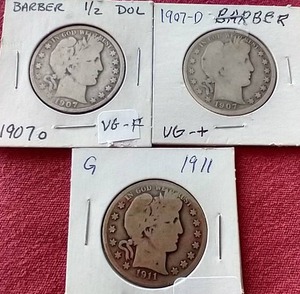lot 125 image: (3) Barber Half Dollars