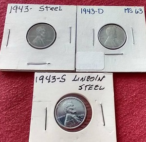 lot 135 image: (3) 1943 Steel Pennies - PDS