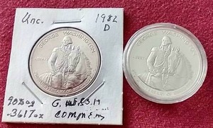 lot 148 image: (2) 1982 Washington Commemorative Silver Half Dollars - Uncirculated & Proof