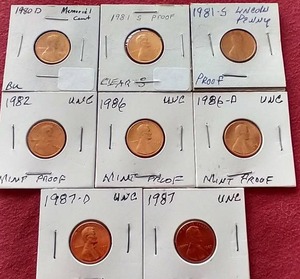 lot 151 image: (8) Proof & Uncirculated Pennies