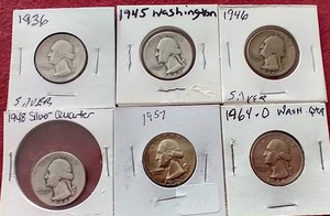 lot 158 image: (6) 90% Silver Washington Quarters